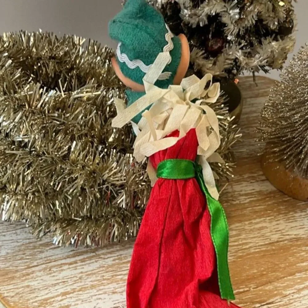 Vintage MCM pixie Christmas elf with crepe paper dress hard to find must see